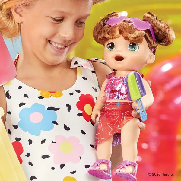 Baby Alive Sunshine Snacks Doll, Eats and Poops, Summer Themed Waterplay Baby Doll, Ice Pop Mold, Toy for Kids Ages 3 and Up, Brown Hair