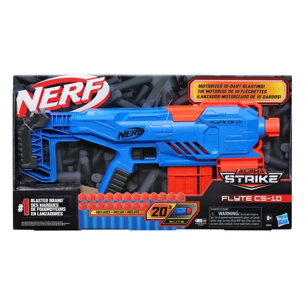 Nerf Alpha Strike Flyte Cs 10 Motorised Blaster 10 Dart Clip Fed Blasting 20 Official Nerf Elite Darts Toys for Kids, Teens, Adults, Toys for Boys & Girls,Multicolor