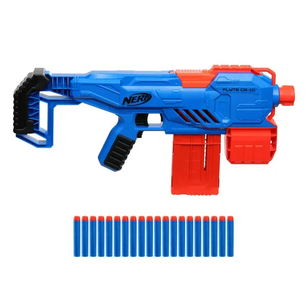 Nerf Alpha Strike Flyte Cs 10 Motorised Blaster 10 Dart Clip Fed Blasting 20 Official Nerf Elite Darts Toys for Kids, Teens, Adults, Toys for Boys & Girls,Multicolor