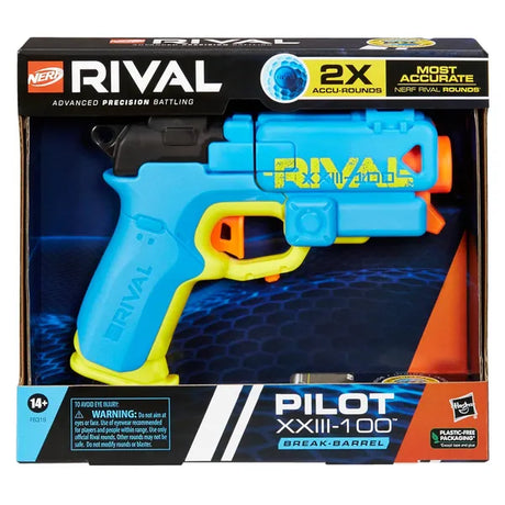 Nerf Rival Pilot XXIII 100 Blaster Break Barrel Load T Bar Priming, 2 Rival Rounds Most Accurate Rival System, 90 FPS Multicolor Foam Dart Blaster