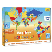 Imagimake Mapology India & World Map with Capitals |Educational Toy for Age 5+ | India & World foam map puzzle: 4 EVA frames, 10-3 pieces, 100 flags; learn states, 65+ countries, flags & capitals