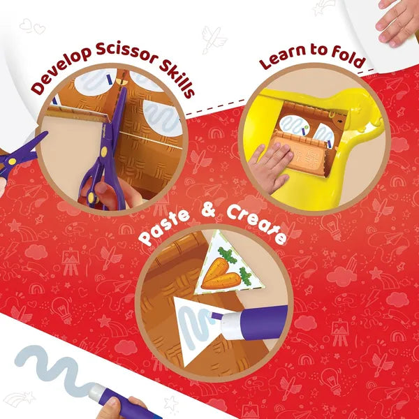 Imagimake My First Craft Kit, Kids Age 3+, 25 activities with child safe scissor, reusable dough, folding board & glue; learn to cut, fold & paste