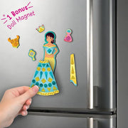 Imagimake DIY Magnetic Dress Up Indian Princess | Pretend Play Age 3+ | 15 dresses, 15 accessories, 700+ stickers & stones + bonus magnet doll & studio; mix & match Indian lehengas & sarees