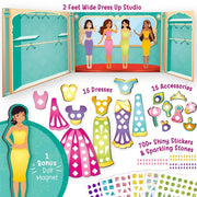 Imagimake DIY Magnetic Dress Up Indian Princess | Pretend Play Age 3+ | 15 dresses, 15 accessories, 700+ stickers & stones + bonus magnet doll & studio; mix & match Indian lehengas & sarees