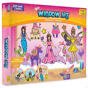 Imagimake Window Art Princess & Unicorn | Glass Painting Kit Age 5+ | Glass painting kit: interchange parts for 128 princess & unicorn combos; 8 suncatchers, 24 paints (7 glitter), peel & stick