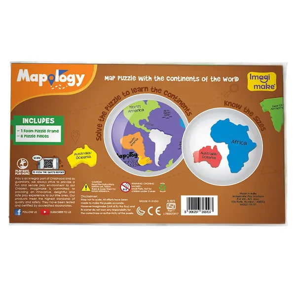 Imagimake Mapology Continents, Educational Puzzle for Kids Age 5+ | Foam world map puzzle with continent shaped pieces; learn all 7 continents: sizes, shapes & locations