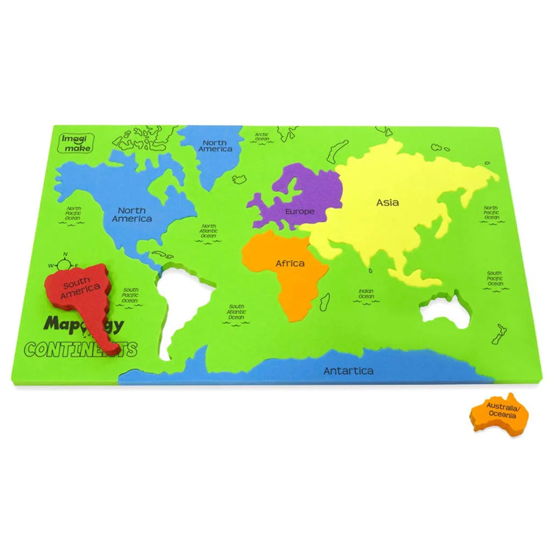 Imagimake Mapology Continents, Educational Puzzle for Kids Age 5+ | Foam world map puzzle with continent shaped pieces; learn all 7 continents: sizes, shapes & locations