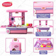 Chanak Beauty Set Suitcase On Wheel, The Ultimate Beauty Set On Wheels for Girls, Makeup Kit is Easy to Clean & Use, Portable Set with 23 Pieces for 3 Years BIS Approved. (Trolley)