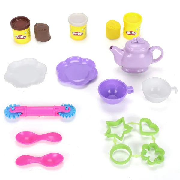 Play Doh Tea for Two Playset for Kids 3 Years and Up with 3 Non Toxic Colors Multicolor (10 Pieces) | Sweet Treats Playset for Kids