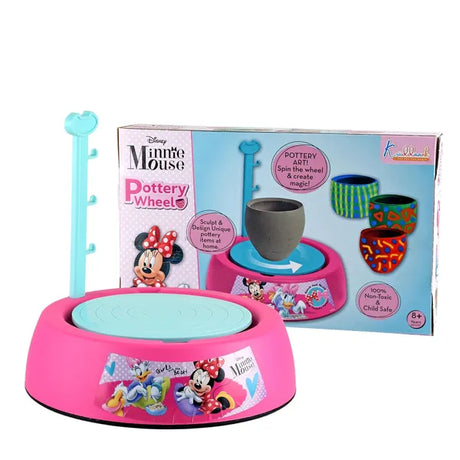 Kriiddnaak Minnie Pottery Wheel Modeling Set for Kids Complete DIY Clay Sculpting Art & Craft Kit with 800g Clay, 6 Acrylic Paints & Tools Educational Musical Toy|Birthday Gift for Girls Age 8+