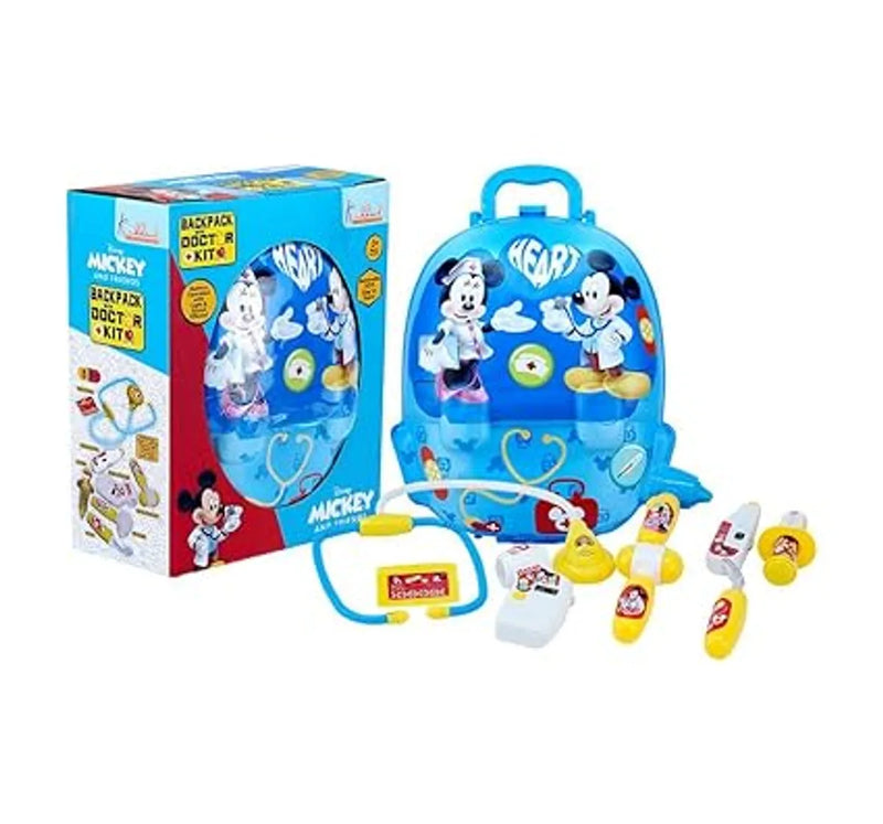 Kriiddaank Disney Mickey Theme Backpack Doctor Gift Set for Kids 8 Pcs Medical Kit with Interactive Light & Sound Stethoscope, Portable Educational Role Play Toy for Boys & Girls Ages 3+