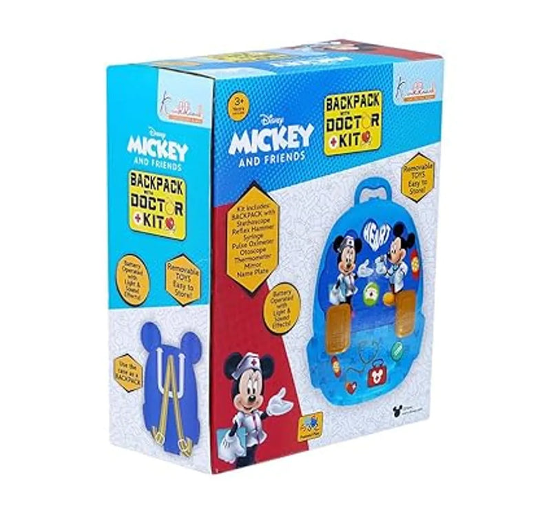 Kriiddaank Disney Mickey Theme Backpack Doctor Gift Set for Kids 8 Pcs Medical Kit with Interactive Light & Sound Stethoscope, Portable Educational Role Play Toy for Boys & Girls Ages 3+