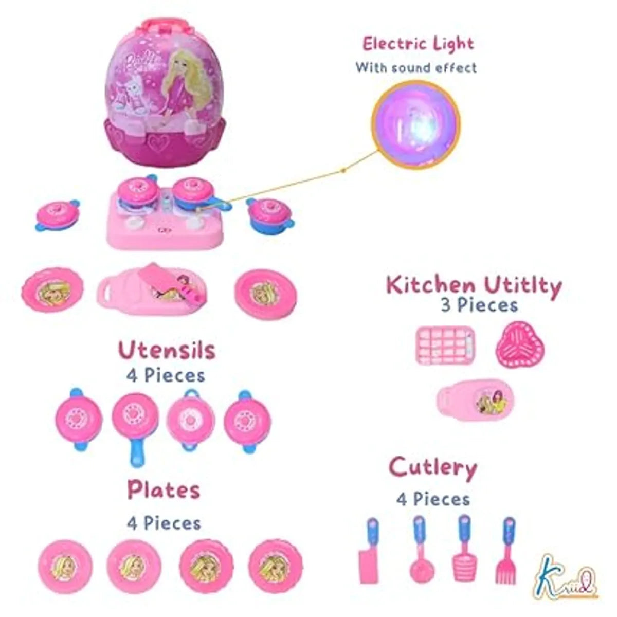 Kriiddaank Barbie 2-in-1 Backpack Kitchen Set for Kids | Pretend Play Educational Toy with Kitchen Accessories | Fun Learning Toy for Boys & Girls Age 3+ (Pink)
