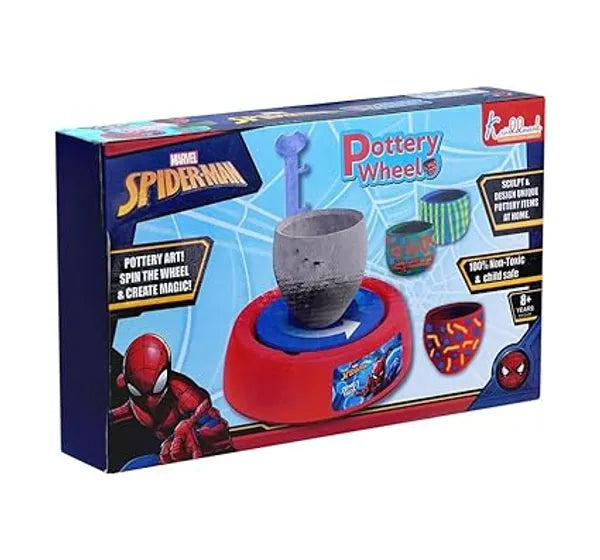 Spiderman Pottery Wheel Modeling Set for Kids, Complete Clay Sculpting, Art & Craft Kit with 800g Clay,Paints & Tools |Educational DIY Toy for Boys & Girls 8+ | Battery Operated with Music
