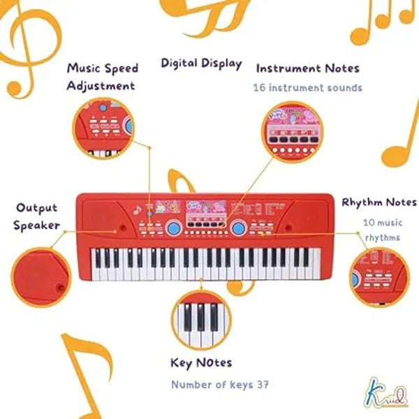 Peppa Pig Theme Musical Keyboard Piano for Toddlers with Microphone & USB Educational Learning Gift Toy for Kids 3+ Years 8 Rhythms, 8 Instrument Sounds, Non Toxic & Child Safe