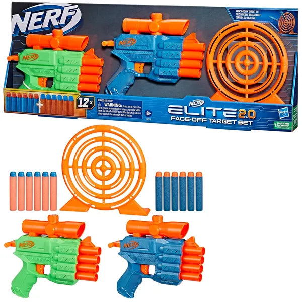 Nerf Elite 2.0 Face Off Target Set,Includes 2 Dart Blasters & Target & 12 Nerf Elite Darts,Toy Foam Blasters for Kids Outdoor Games,Multicolor