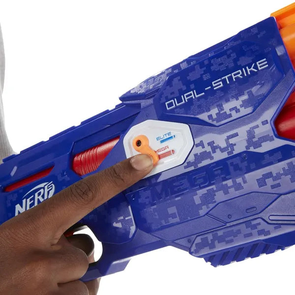 Nerf Dual Strike Blaster Fires Elite and Mega Darts Includes 3 Official Elite Darts and 3 Official Mega Darts, Multicolor