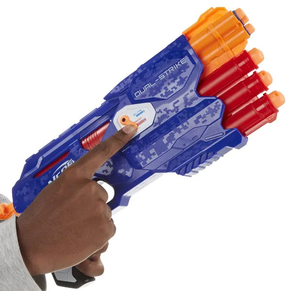 Nerf Dual Strike Blaster Fires Elite and Mega Darts Includes 3 Official Elite Darts and 3 Official Mega Darts, Multicolor
