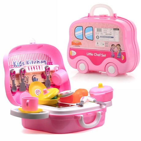 Chanak Kitchen Set for Girls Kitchen Suitcase Set On Wheels Colorful Pretend Play Cooking Set for Girls with 18 Pieces Portable Kitchen Set for 3 Years BIS Approved Kitchen Set Suitcase
