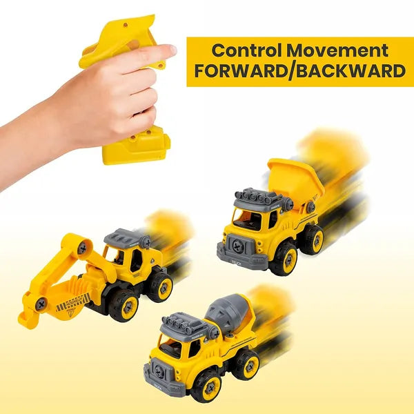 3 In 1 Diy Take Apart Toy Trucks Excavator Cement Mixer Dump Truck Assembly Construction Vehicles With 2 In 1 Controller Remote Control Electric Screw Driver For Children Above 3 Years