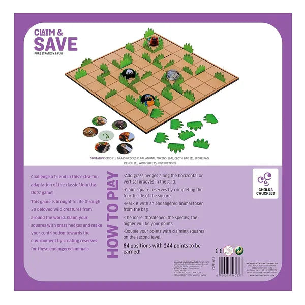 Chalk and Chuckles Claim and Save Strategy Game, Learn About Wildlife Animals, Endangered Species Ages 6 to 10 Boys and Girls
