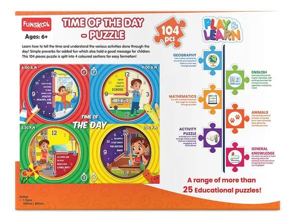 Funskool Play & Learn Every Day Time,Educational, 104 Pieces, Puzzle, for 6 Year Old Kids and Above,Toy