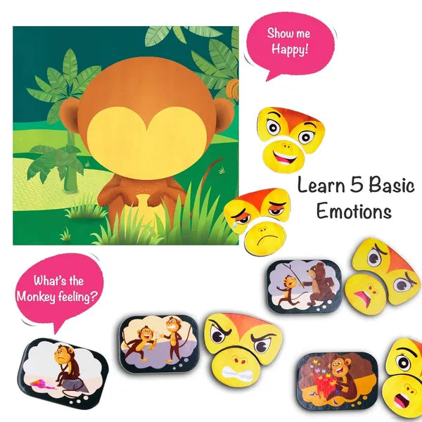 Chalk and Chuckles Monkey Expressions Feelings Puzzle for Kids, Ages 3, 4, 5 Years, Learning and Teaching Aids for Toddlers & Preschoolers, Educational Gifts for Boys & Girls, Creative Play, Build EQ