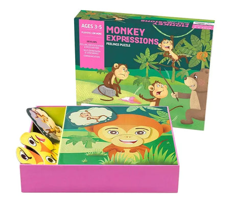 Chalk and Chuckles Monkey Expressions Feelings Puzzle for Kids, Ages 3, 4, 5 Years, Learning and Teaching Aids for Toddlers & Preschoolers, Educational Gifts for Boys & Girls, Creative Play, Build EQ