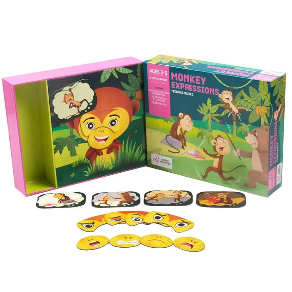 Chalk and Chuckles Monkey Expressions Feelings Puzzle for Kids, Ages 3, 4, 5 Years, Learning and Teaching Aids for Toddlers & Preschoolers, Educational Gifts for Boys & Girls, Creative Play, Build EQ