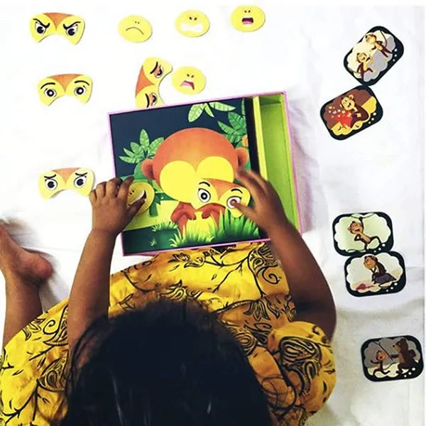 Chalk and Chuckles Monkey Expressions Feelings Puzzle for Kids, Ages 3, 4, 5 Years, Learning and Teaching Aids for Toddlers & Preschoolers, Educational Gifts for Boys & Girls, Creative Play, Build EQ