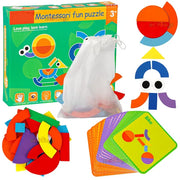 Jigsaw Puzzle Sorting and Stacking Games Wooden Pattern Montessori Educational Toys for Kids Age 3 + Years Old (40 Shape Pieces & 30 Cards 1 Pouch in Box)