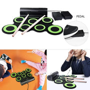 Silicone Electronic Drum Pad Foldable Roll Up Drum Pad Headphone Port for Beginners, Students, Travel, Black|Practice Pads