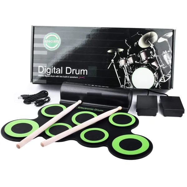 Silicone Electronic Drum Pad Foldable Roll Up Drum Pad Headphone Port for Beginners, Students, Travel, Black|Practice Pads