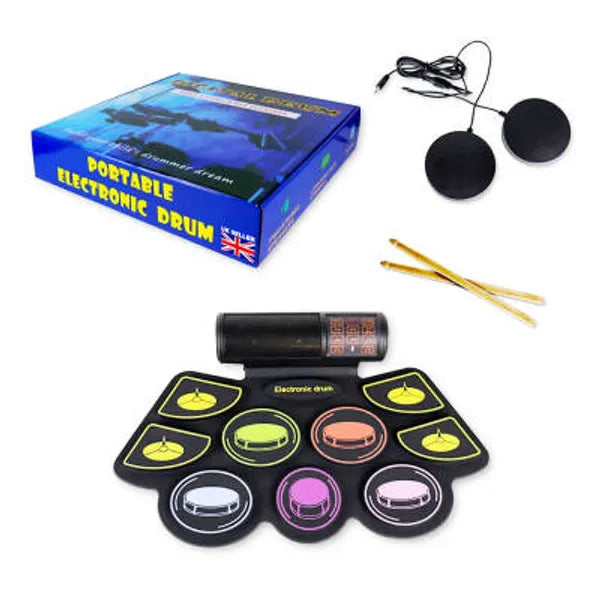 Electronic Drum Pad for Kids, 9 Pads Roll Up Beginner Portable Electric Drum Set with Dual Speaker MINI Foot Pedals Drum Sticks | Great Holiday Birthday Gift for Kids