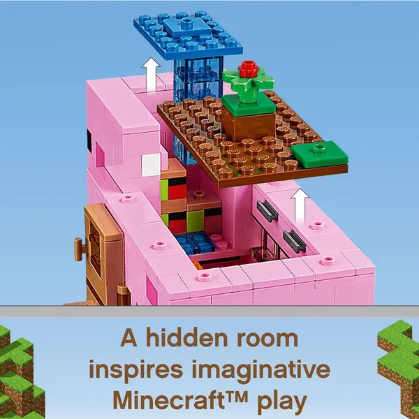Lego Minecraft The Pig House 21170 Minecraft Toy Featuring Alex, A Creeper And A House Shaped Like A Giant Pig, New 2021 (490 Pieces) Multicolor