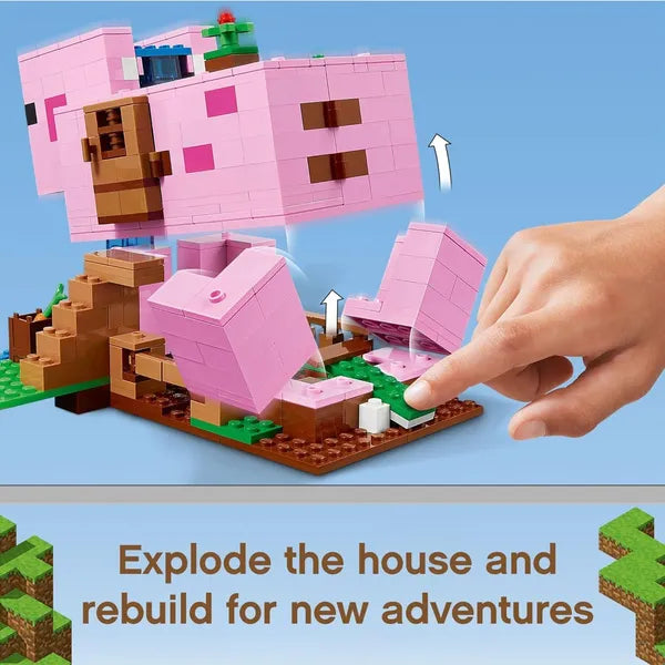 Lego Minecraft The Pig House 21170 Minecraft Toy Featuring Alex, A Creeper And A House Shaped Like A Giant Pig, New 2021 (490 Pieces) Multicolor
