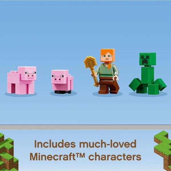 Lego Minecraft The Pig House 21170 Minecraft Toy Featuring Alex, A Creeper And A House Shaped Like A Giant Pig, New 2021 (490 Pieces) Multicolor