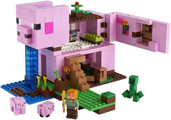 Lego Minecraft The Pig House 21170 Minecraft Toy Featuring Alex, A Creeper And A House Shaped Like A Giant Pig, New 2021 (490 Pieces) Multicolor
