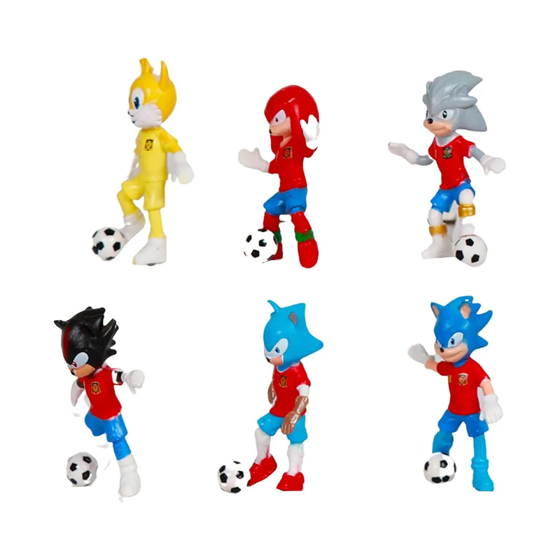 Sonic Football Figures Set Sonic Cake Topper Birthday Cake Decoration Cartoon Football Theme Figures for Children Birthday Baby Girl Boy 6 Pieces Football Figures Pack of 6