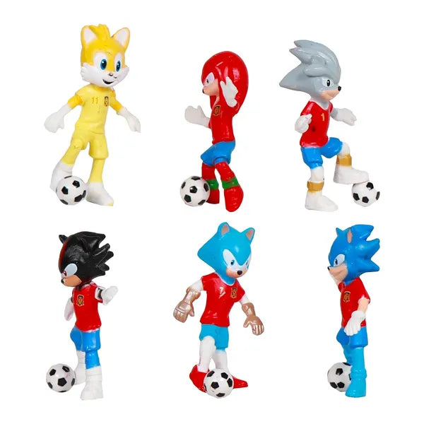 Sonic Football Figures Set Sonic Cake Topper Birthday Cake Decoration Cartoon Football Theme Figures for Children Birthday Baby Girl Boy 6 Pieces Football Figures Pack of 6