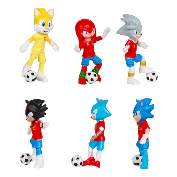 Sonic Football Figures Set Sonic Cake Topper Birthday Cake Decoration Cartoon Football Theme Figures for Children Birthday Baby Girl Boy 6 Pieces Football Figures Pack of 6