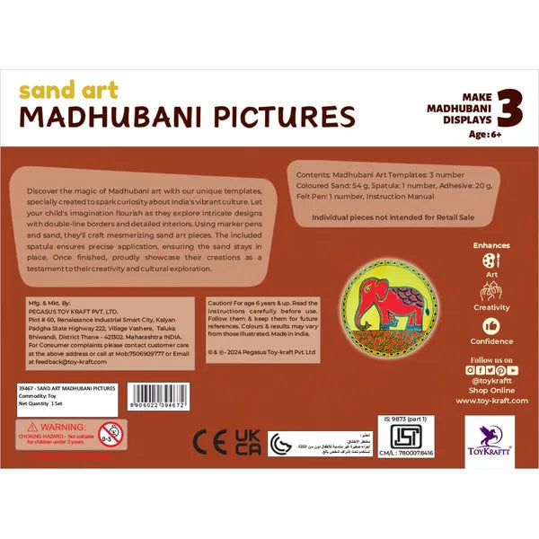 TOYKRAFTT Madhubani Sand Art Kit for Kids, Indian Art and Craft Kit for Girls & Boys 6 to 8 Years, Traditional Painting Activity Ideal Birthday Return Gift for Kids
