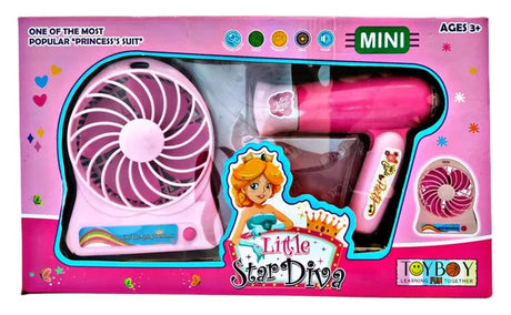 Doll Fashion Hair Drier and Fan 2 Household Set for Kids Girls Pink Colour