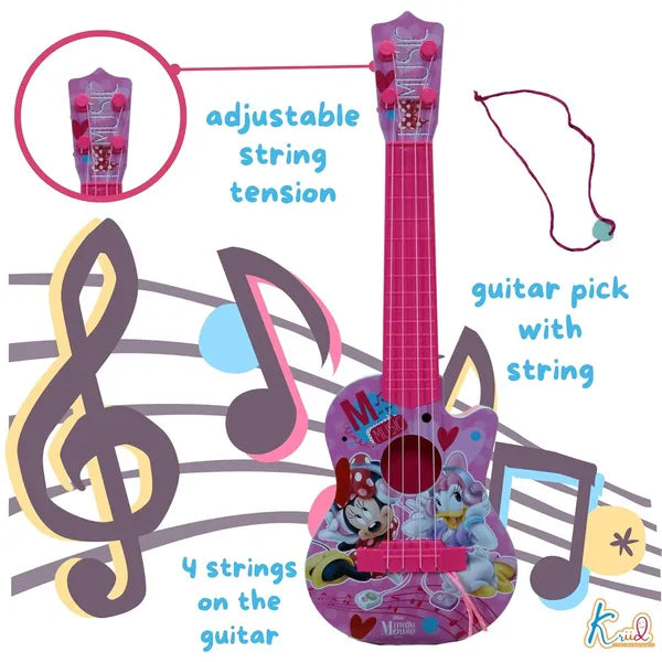 Minnie Musical Guitar for Toddlers Pink Sing Along Karaoke Junior Music Toy with Inbuilt Tones & Lights Educational Role Play Rockstar Guitar|Birthday Gift for Kids 3+ Years Old