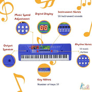 Avengers Keyboard Piano for Kids 61 Scale Organ Keys with Digital Screen & Microphone 16 Instrument Sounds,10 Rhythms, Record & Playback Educational Musical Toy for Kids 3+(USB/Battery)