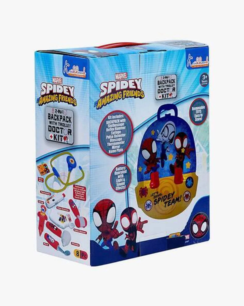 Kriiddaank Spiderman Battery Operated Doctor Suitcase Play Kit for Kids 3+ Years 2 in 1 Backpack Medical Set with Light & Sound Stethoscope,8 Realistic Pieces,Pretend Play Roleplay Toy for Boys Blue