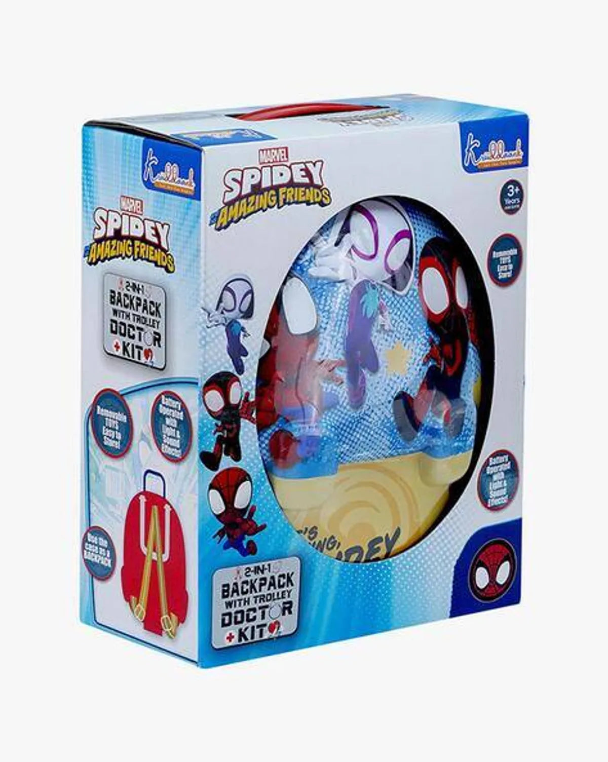 Kriiddaank Marvel Spidey Amazing Friends 2-in-1 Backpack Doctor Kit is a fun and interactive pretend play toy featuring Spidey-themed graphics with doctor accessories and light & sound effects.learning for kids aged 3 years and above.