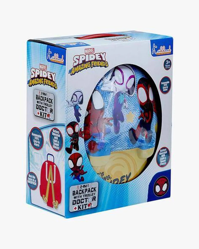 Kriiddaank Spiderman Battery Operated Doctor Suitcase Play Kit for Kids 3+ Years 2 in 1 Backpack Medical Set with Light & Sound Stethoscope,8 Realistic Pieces,Pretend Play Roleplay Toy for Boys Blue
