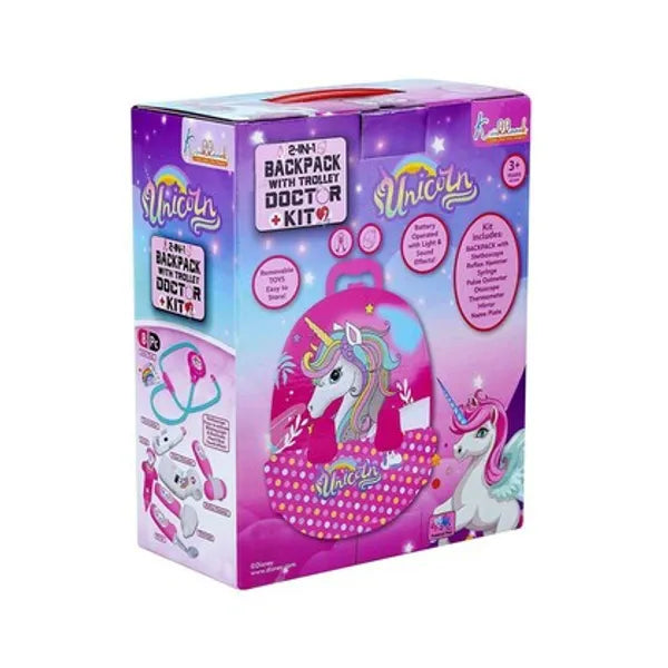 Kriiddaank 2 in 1 Disney Unicorn Doctor Roleplay Set for Kids Portable Backpack Medical Kit with Lights & Sound Effects, Educational Pretend Play Toy with Stethoscope & Accessories for Ages 3+