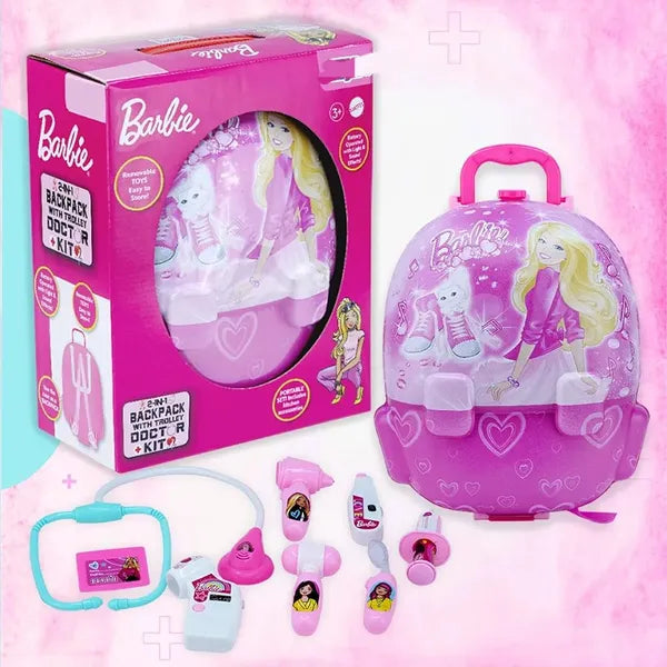 Barbie Kids' Portable 2 in 1 Doctor Kit Backpack & Suitcase with Lights and Sounds 8 Piece Pretend Play Medical Set for Girls & Boys Ages 3+ Educational Roleplay Birthday Gift Toy(Pink)